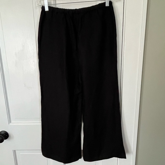 Chico's Linen Blend Black Pull On Wide Leg Pant 0 Small Elastic Waist with Ties - Picture 5 of 8